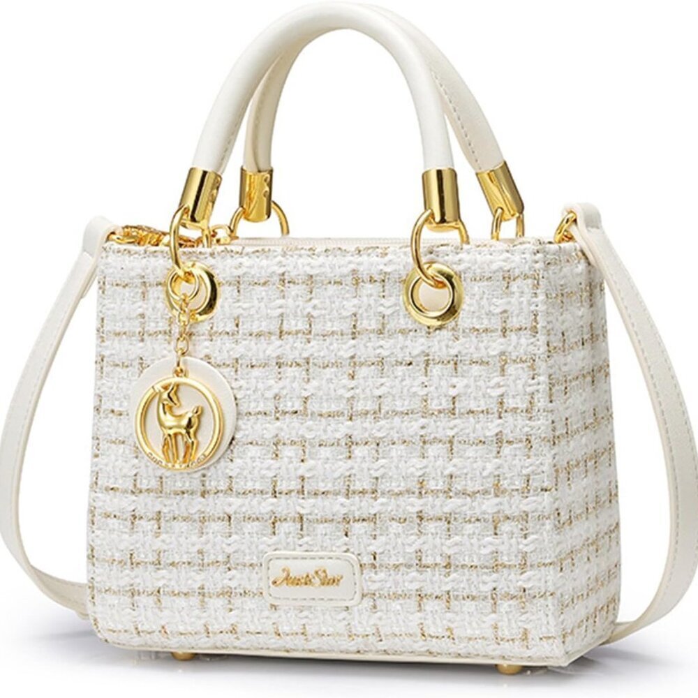 Quilted Shoulder Bag Purse Women's Tweed Pearl Clutch Crossbody Small
